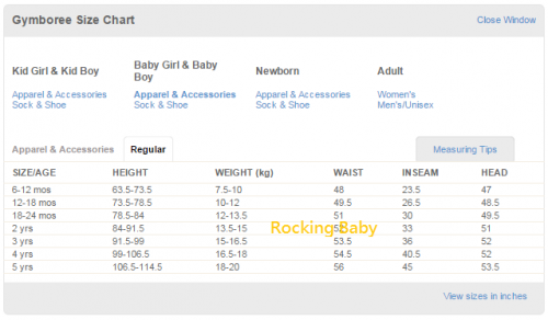 Gymboree size chart